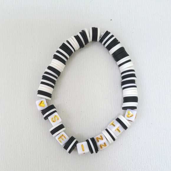 SEINT bracelet handmade black & white flat beads - Picture 4 of 4
